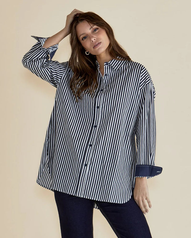 Claire Classic Shirt - Navy Stripe