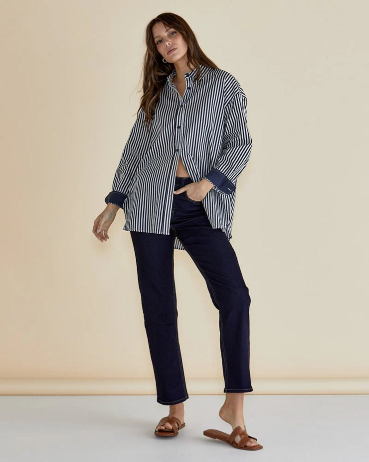 Claire Classic Shirt - Navy Stripe