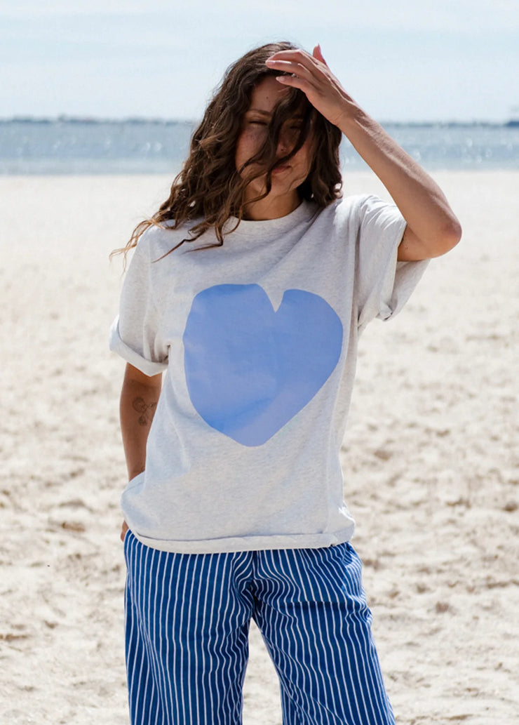 Cornflower Heart Tee - Grey Marle/Cornflower