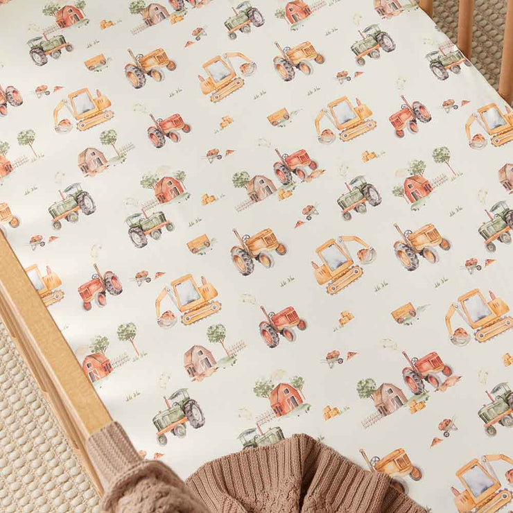 Fitted Cot Sheet - Diggers