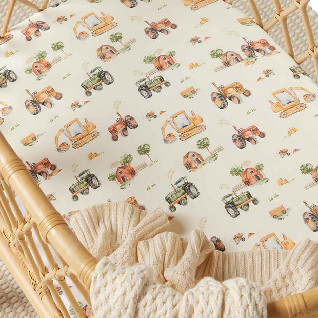 Fitted Bassinet Sheet | Change Pad Cover - Diggers & Tractors