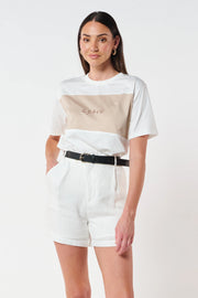 Apéro Dual Embroidered Panel Tee - White/Beige (NON BFF)