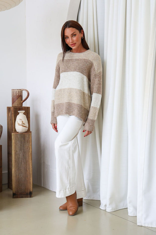 Beau Knit Jumper - Mocha Stripe