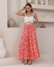 Holly Wide Leg Pants - Red/Pink Paisley