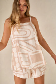 Ease Away Crinkle Top - Neutral Abstract
