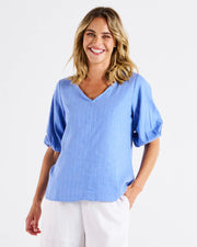 Elanora Linen Blouse - Berry Blue Stripe