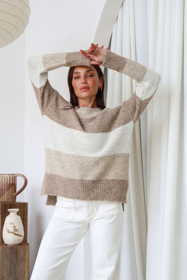 Beau Knit Jumper - Mocha Stripe