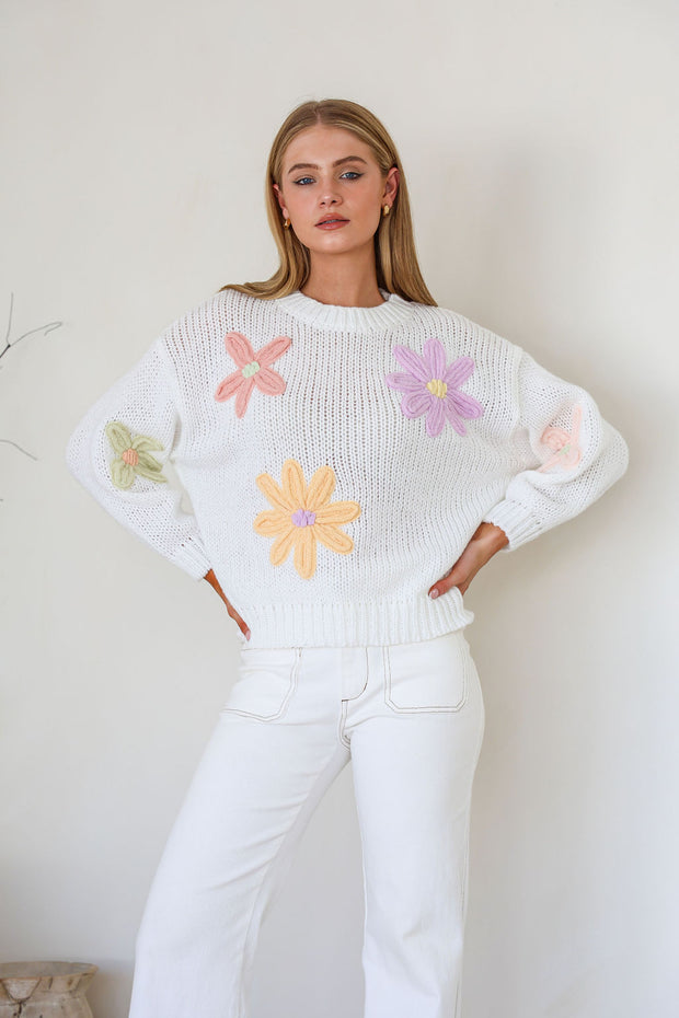Belle Daisy Knit - White