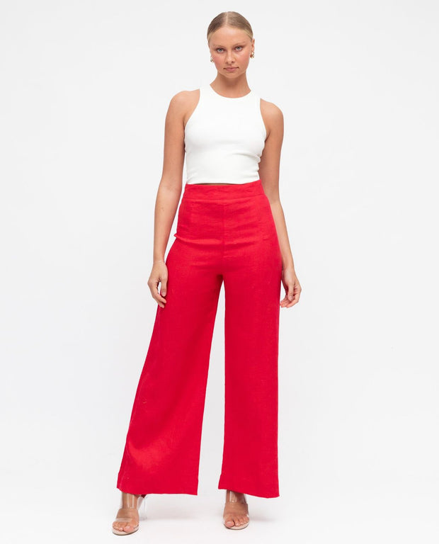 Cameron Linen Pants - Red