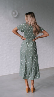 Julia Midi Dress - Sage Polka Dot
