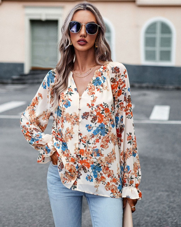 Raya Blouse - Beige Floral