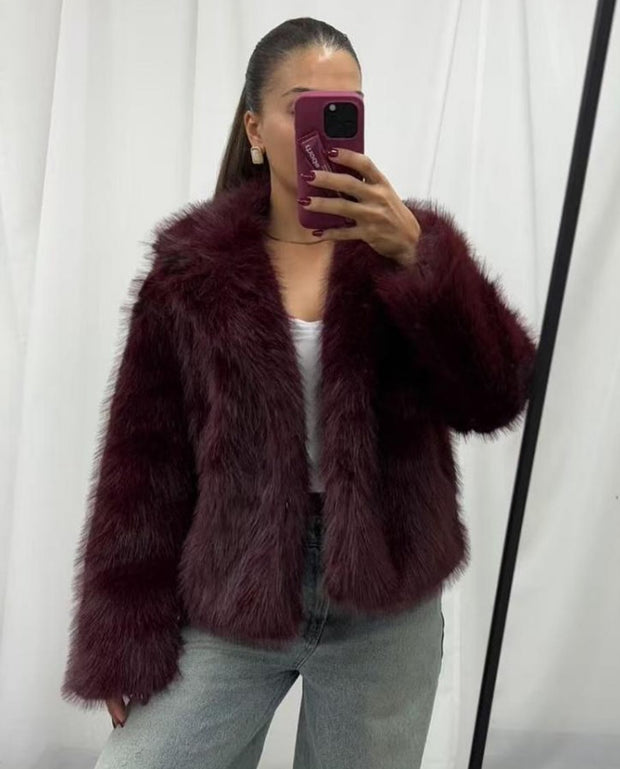 Gigi Faux Fur Coat - Wine
