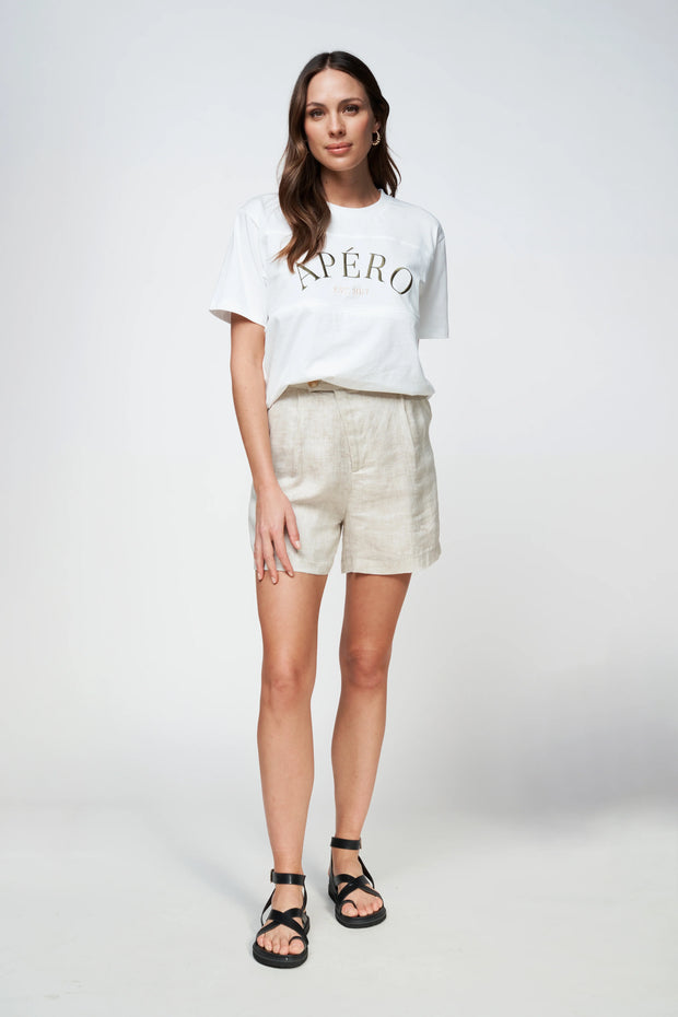 Apéro Heritage Embroidered Panel Tee - White/Khaki/Peach (NON BFF)
