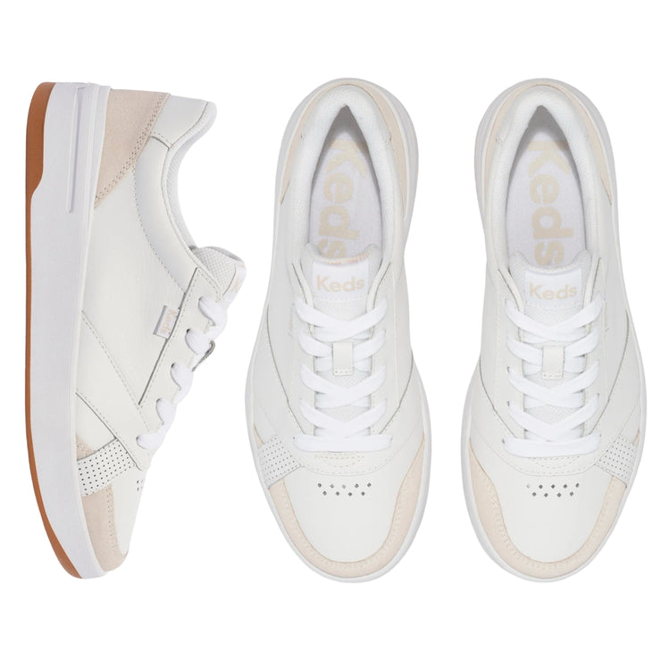 KEDS - The Court Leather/Suede Sneaker - White/Gum