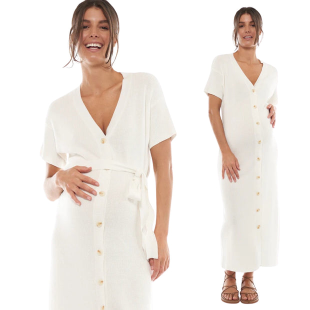 Near And Far Button Dress - Ivory