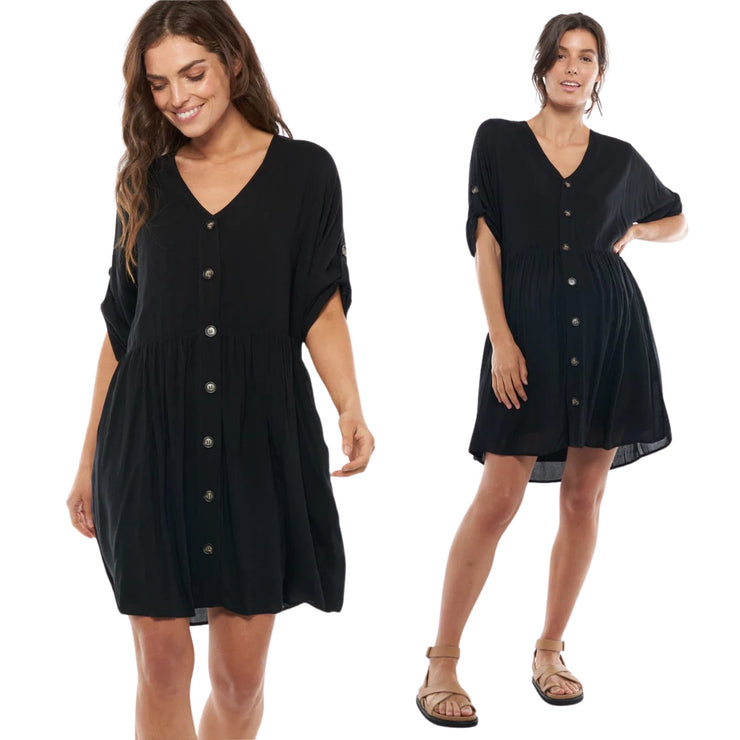 Sunrise Button Front Dress - Black