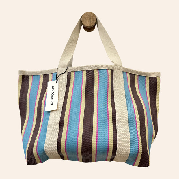 BEI OGGETTI - Weekend Tote - Blue/Brown Stripe