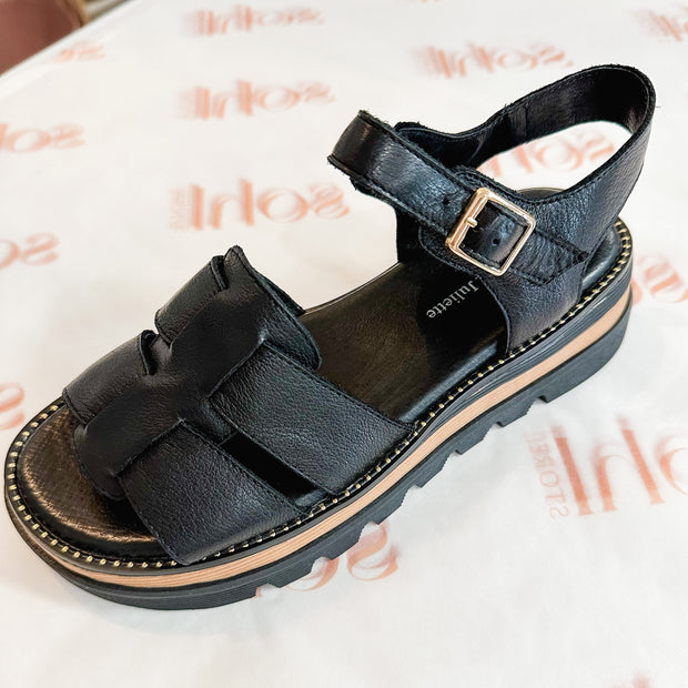 SIMM Sandal - Black Leather