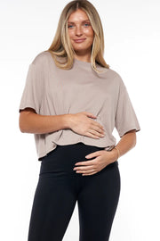 Into It Crop Tee - Taupe
