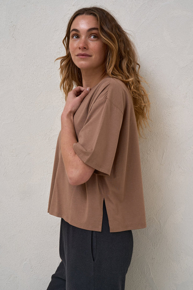 Into It Crop Tee - Brown