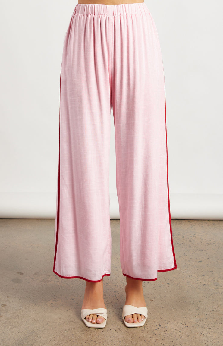 Isla Linen Pants - Pink/Red Stripe