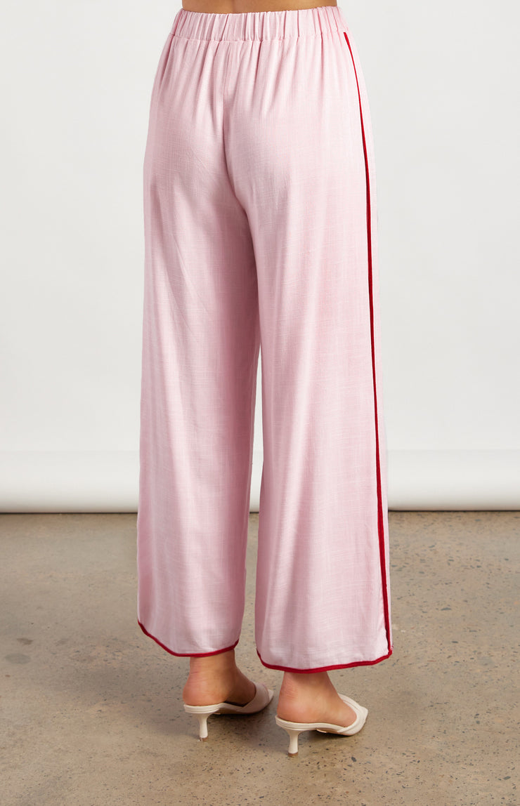 Isla Linen Pants - Pink/Red Stripe