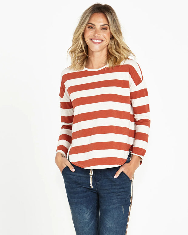 Jessie Relaxed Long Sleeve Tee - Dusty Terracotta Stripe