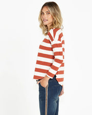 Jessie Relaxed Long Sleeve Tee - Dusty Terracotta Stripe