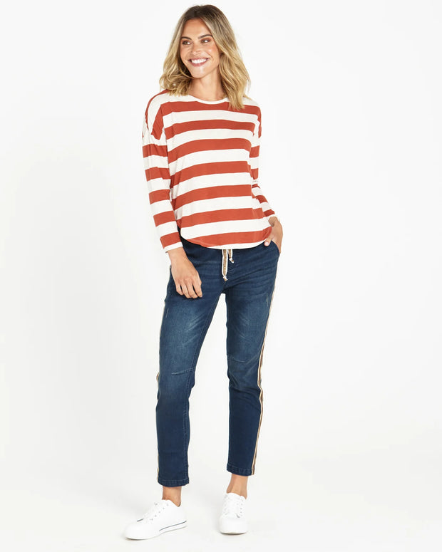 Jessie Relaxed Long Sleeve Tee - Dusty Terracotta Stripe