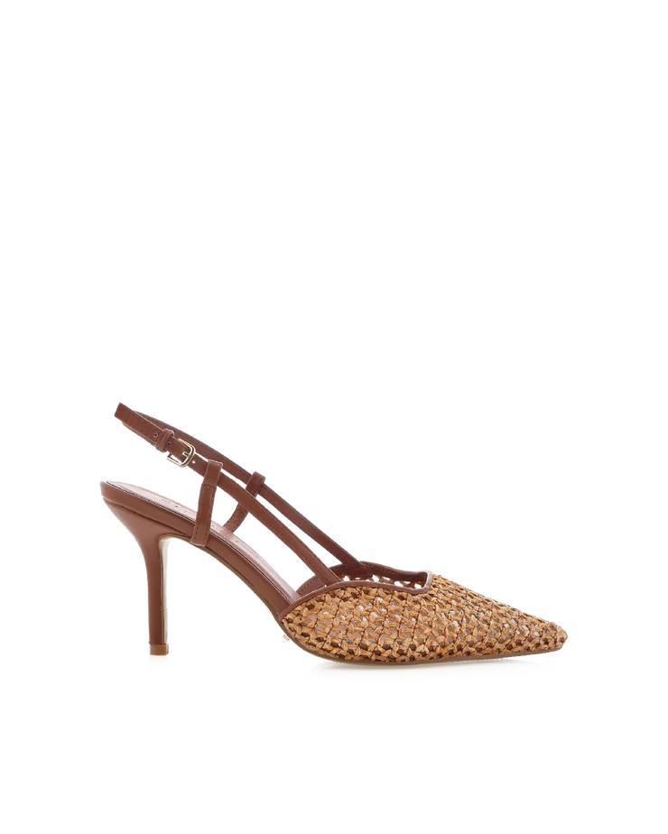 KAMERON Heels - Dark Tan-Natural Raffia