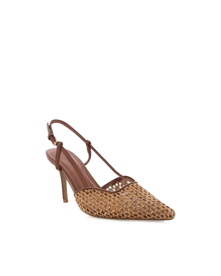 KAMERON Heels - Dark Tan-Natural Raffia