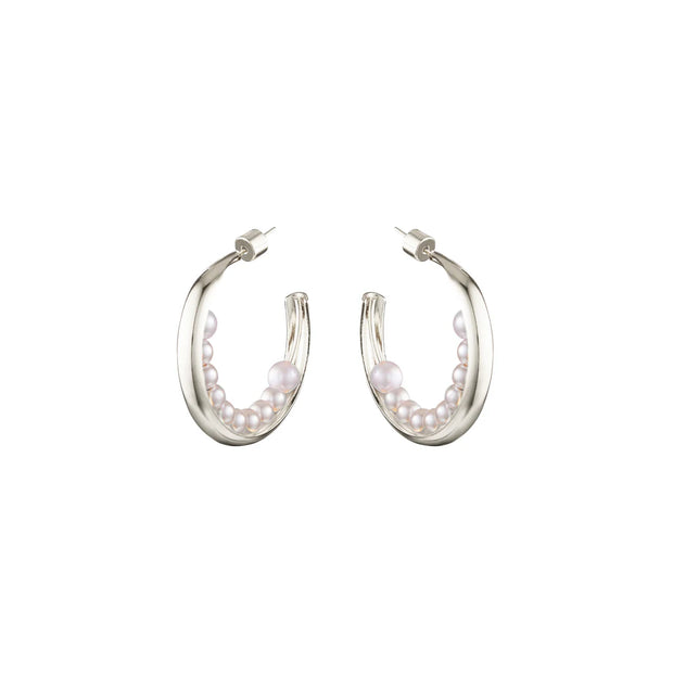 LUNA Pearl Hoops - Sterling Silver Plating