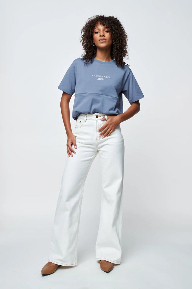 Apéro Lifestyle Embroidered Panel Tee - Washed Navy/Cream (NON BFF)