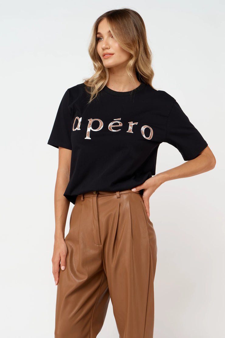 Apéro Maeve Embroidered Tee - Black/Multi (NON BFF)