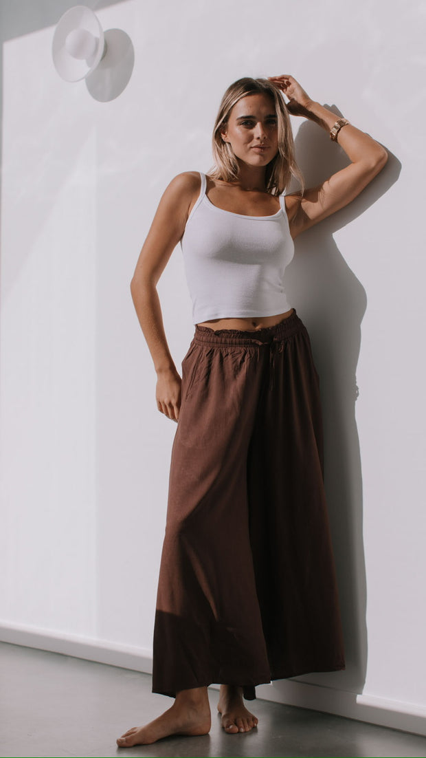 Melody Cropped Linen Pants - Chocolate