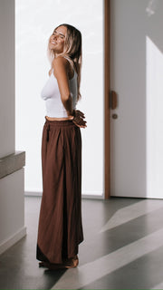 Melody Cropped Linen Pants - Chocolate