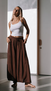 Melody Cropped Linen Pants - Chocolate
