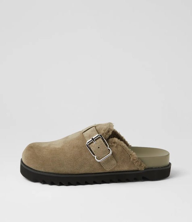 MERCHAH Mule Suede Slides - Khaki