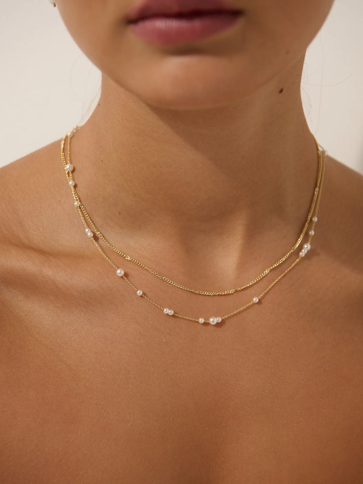 Mini Pearl Layered Necklace - 18K Gold Plated