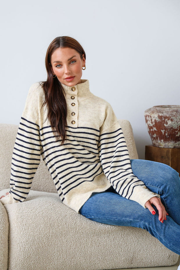 Monica Knit Jumper - Oatmeal/Black Stripe