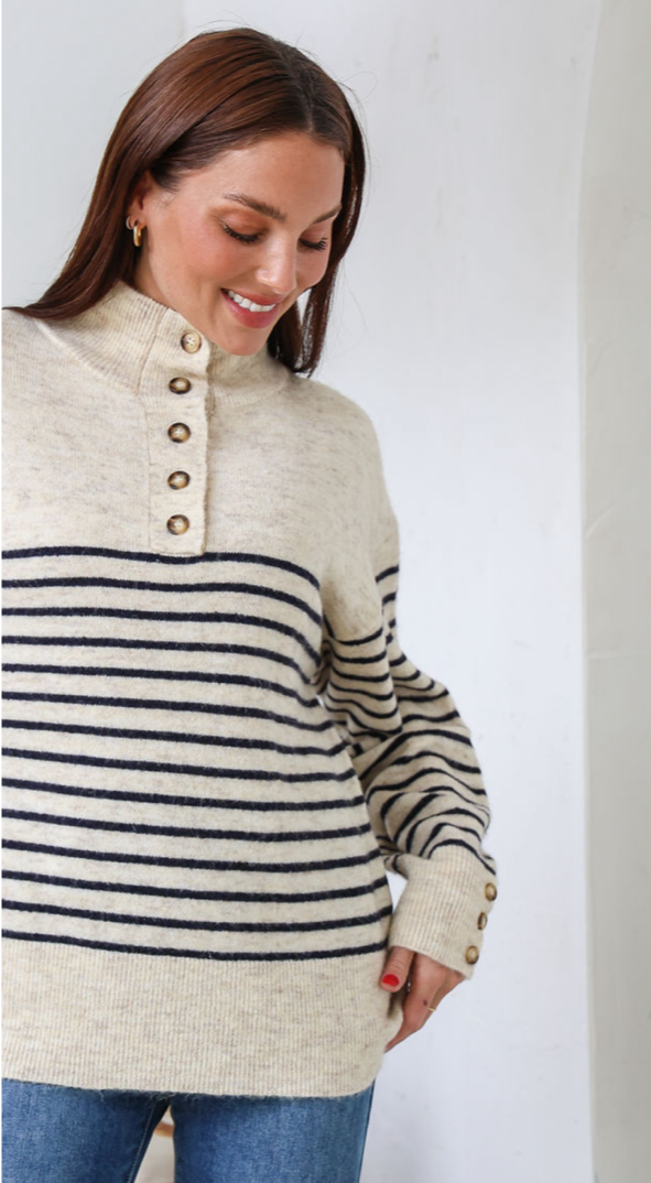 Monica Knit Jumper - Oatmeal/Black Stripe