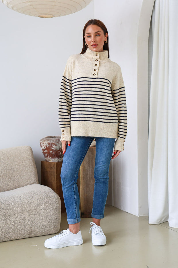 Monica Knit Jumper - Oatmeal/Black Stripe