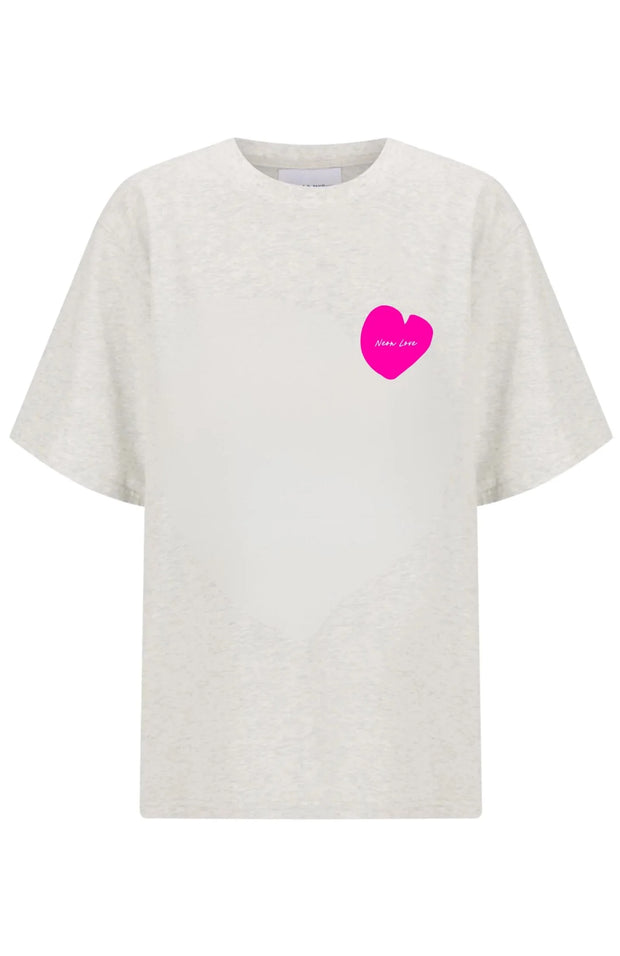 Neon Love Tee - Grey Marle/Neon Pink