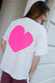 Neon Love Tee - Grey Marle/Neon Pink