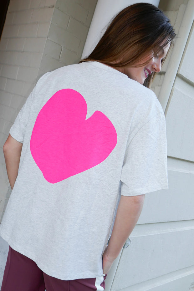 Neon Love Tee - Grey Marle/Neon Pink
