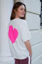 Neon Love Tee - Grey Marle/Neon Pink