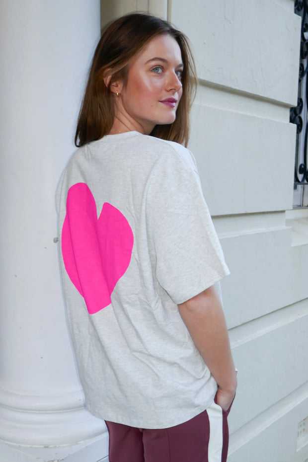 Neon Love Tee - Grey Marle/Neon Pink