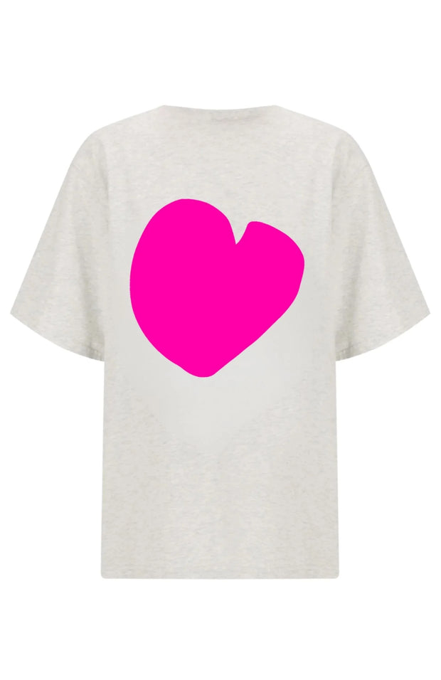 Neon Love Tee - Grey Marle/Neon Pink