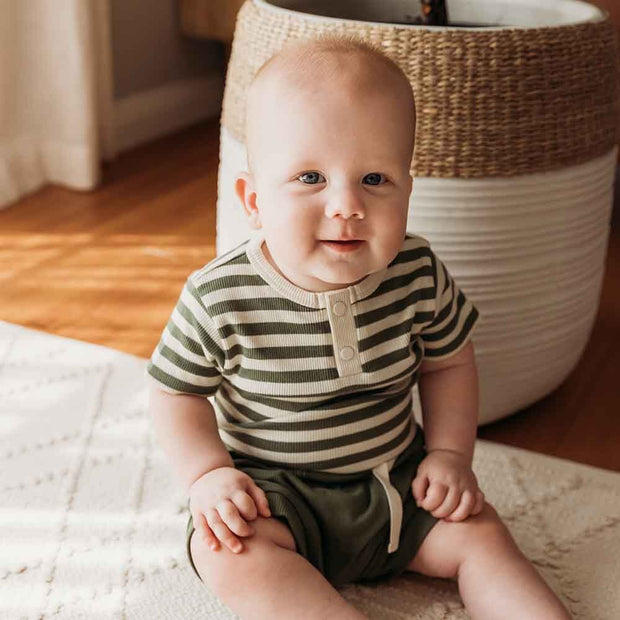 Short Sleeve Bodysuit - Olive Stripe