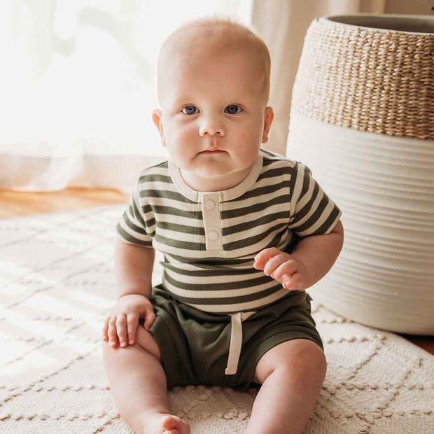 Short Sleeve Bodysuit - Olive Stripe